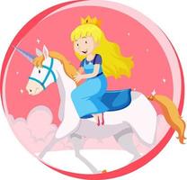 personaje de princesa de fantasía montando un unicornio sobre fondo blanco vector