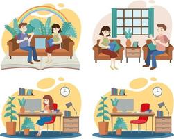 Set of different living room interior in flat style vector