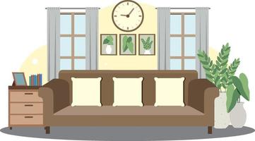 concepto interior de sala de estar en diseño plano vector