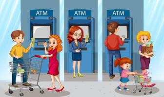 People withdraw money from atm machine vector