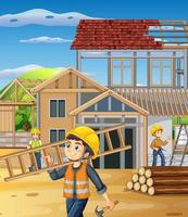 Building construction site with workers vector