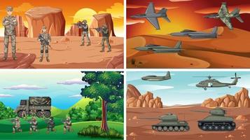 Set of different army war scenes vector