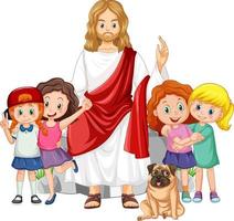 Jesus and children on white background vector