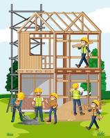 Building construction site with workers vector