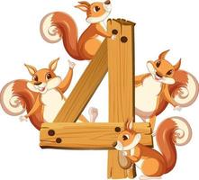 Four squirrel attached to number four vector