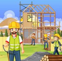 Building construction site with workers vector