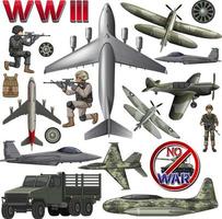 Military elements and vehicles set vector