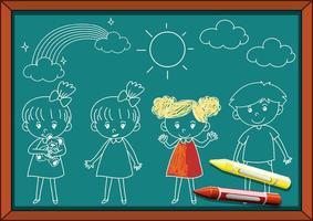 Hand drawn coloured chalk on blackboard vector