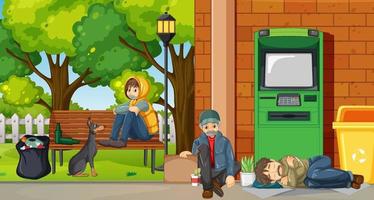 Outdoor scene with homeless people vector