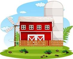 Farm scene with red barn vector