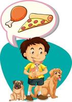chico con perros pensando en comida vector