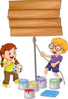 Board template with two kids painting vector
