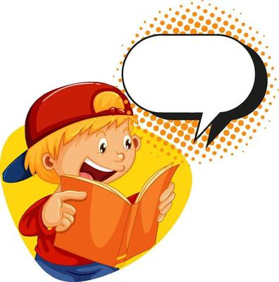 Speech bubble template with boy reading book