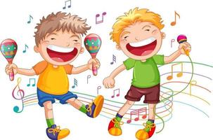 Two boys singing and dancing vector