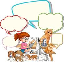 Girl with speech bubbles and many dogs vector