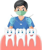 Dentist holding instruments and examining teeth on white background vector