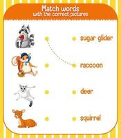 Worksheet design for matching words vector