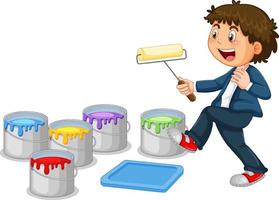 Little boy with buckets of paints vector