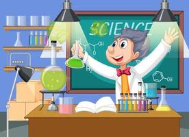 Funny scientist experiment in laboratory vector