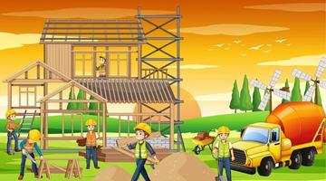 Building construction site background vector