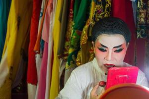 Asia Thailand - August 28th, 2019  Chinese Opera Actress. Performers make up backstage. Asian traditional cultural arts. photo