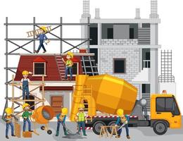 Isolated construction site with workers vector