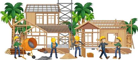 Isolated construction site with workers vector