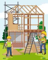 Building construction site with workers vector