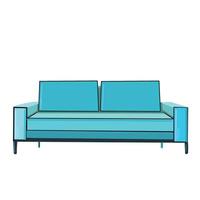 sofá azul, acogedor mobiliario doméstico o de oficina, diseño interior moderno ilustración vectorial plana sobre fondo blanco vector