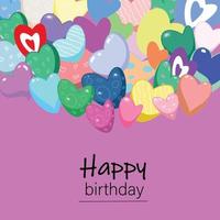 Happy birthday card with hand drawn hearts. congratulations for the girl, Vector illustration