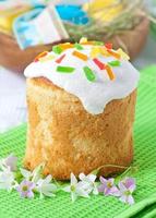 Easter cake with icing and candied fruits photo