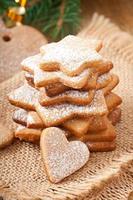 Homemade Christmas cookies sprinkled with powdered sugar photo