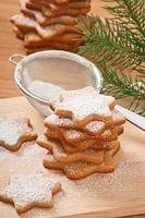 Homemade Christmas cookies sprinkled with powdered sugar photo