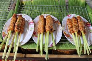 Grilled fish curry paste on dish. photo