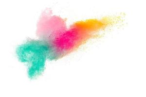 Multicolored powder explosion on white background. photo