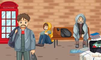 Homeless people in the city vector