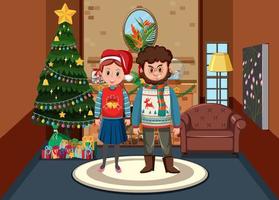 Christmas theme with people at home vector