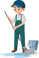 Male janitor cleaning the floor vector