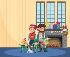 Family on christmas day at home vector