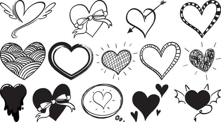 Black hand drawn hearts set