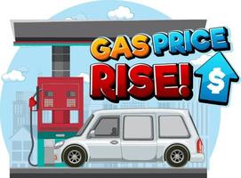 Gas station with gas price rise word logo vector