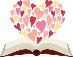 libro abierto con muchos corazones formando un corazón vector