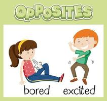 Opposite English words with bored and excited vector