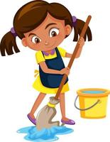 Girl mopping the floor on white background vector