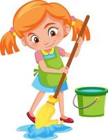 Girl mopping the floor on white background vector