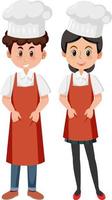 Male and female chefs in red apron vector