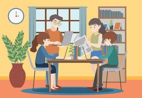 People working on computer at home vector