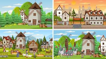 Set of different scene medieval vector