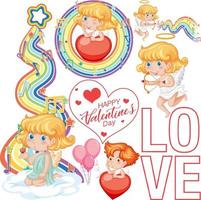 Valentine theme with cupid and rainbow vector