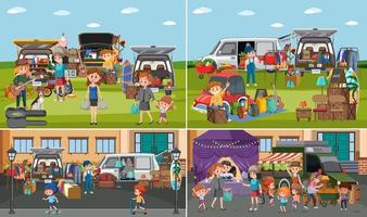 Flea market scene in cartoon style vector